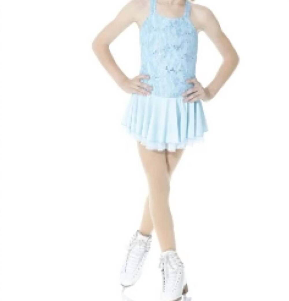 NEW MONDOR sequin lace cross back tank skate dress in blue
